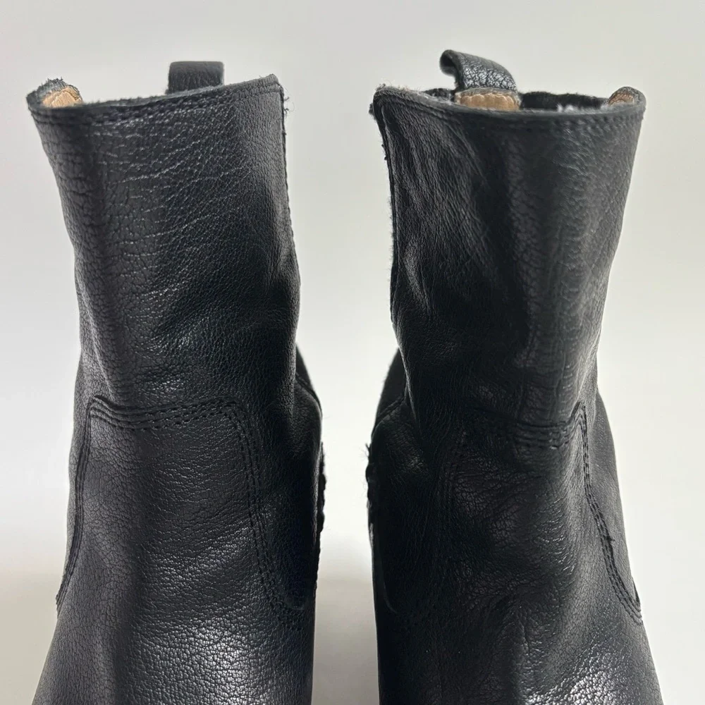 Frye Janis Gore Leather Ankle Boots Block Heels Pull On Black Size 8